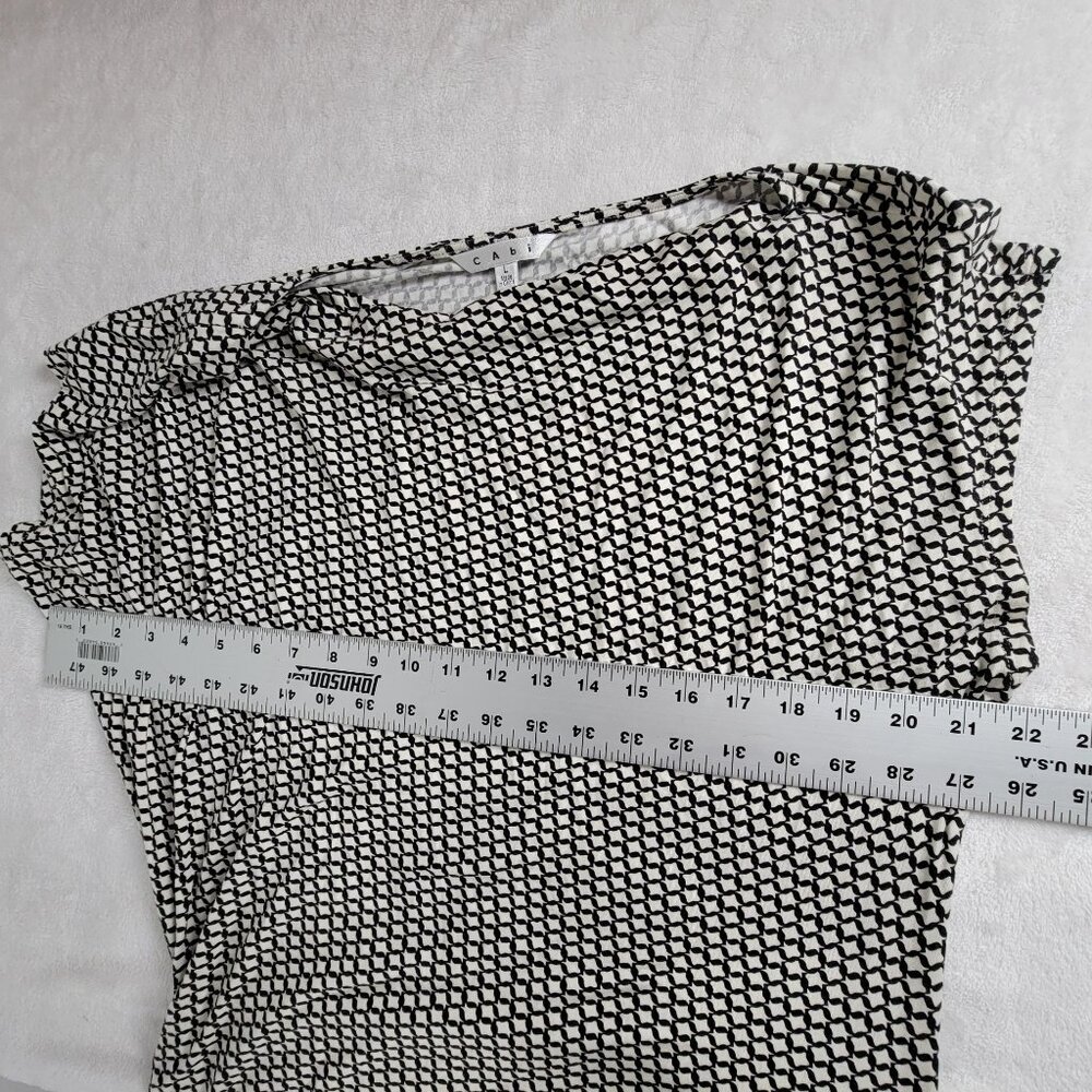 Cabi Womens Black White Geometric Cowl Neck Ruched Midi Dress Large Stretch #614 - Picture 6 of 9